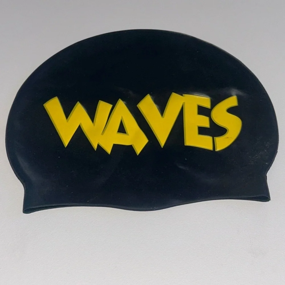 Waves Swim Cap in Navy Blue and Yellow